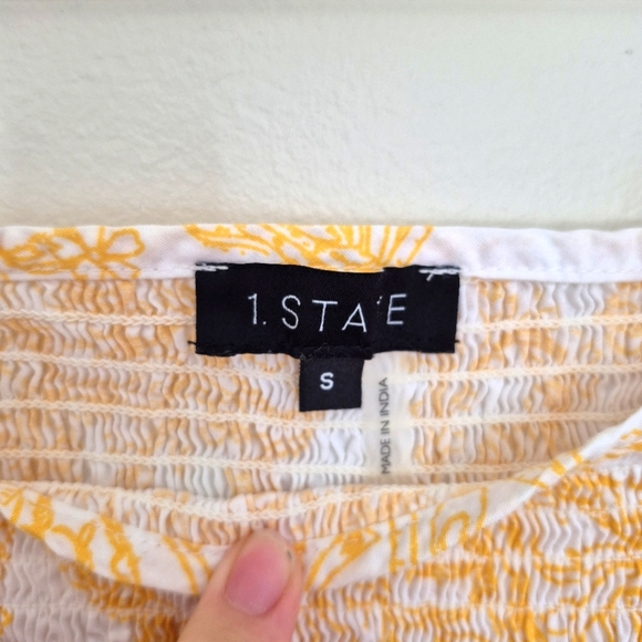 🍁1.State Yellow & White Paisley Puff Sleeve Smocked Dress – Size Small - Picture 3 of 5